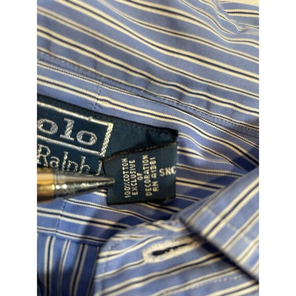 Polo Ralph Lauren Dress Shirt Mens XL 17 1/2 Blue White Button Up Pony - Picture 9 of 9